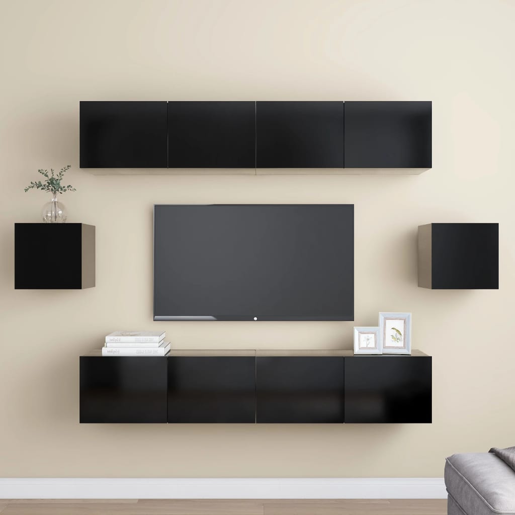 6 részes fekete forgácslap tv-szekrényszett 6 részes fekete forgácslap tv-szekrényszett