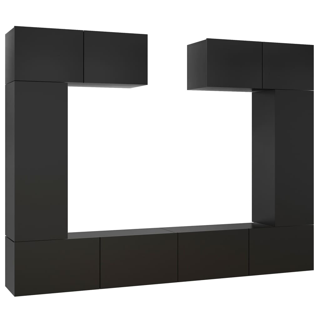 6 részes fekete forgácslap tv-szekrényszett
