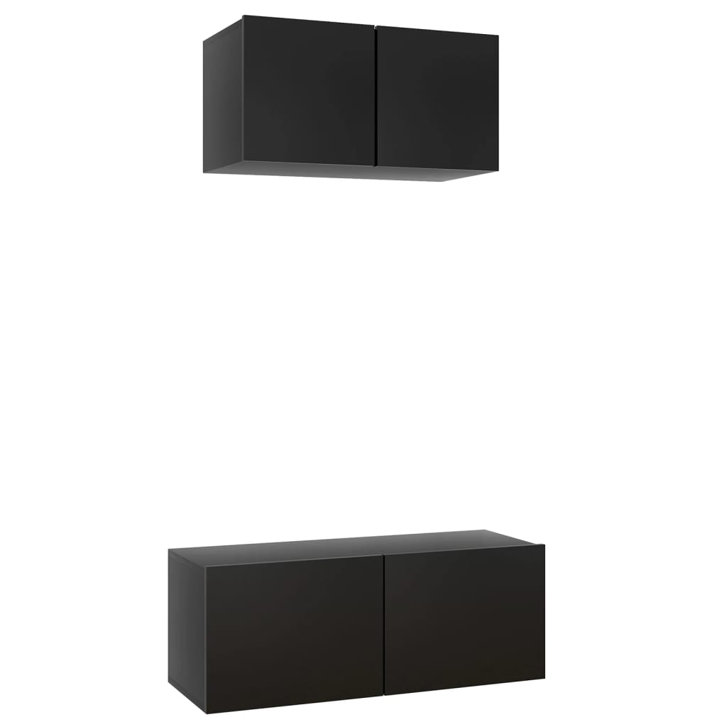 2 részes fekete forgácslap tv-szekrényszett
