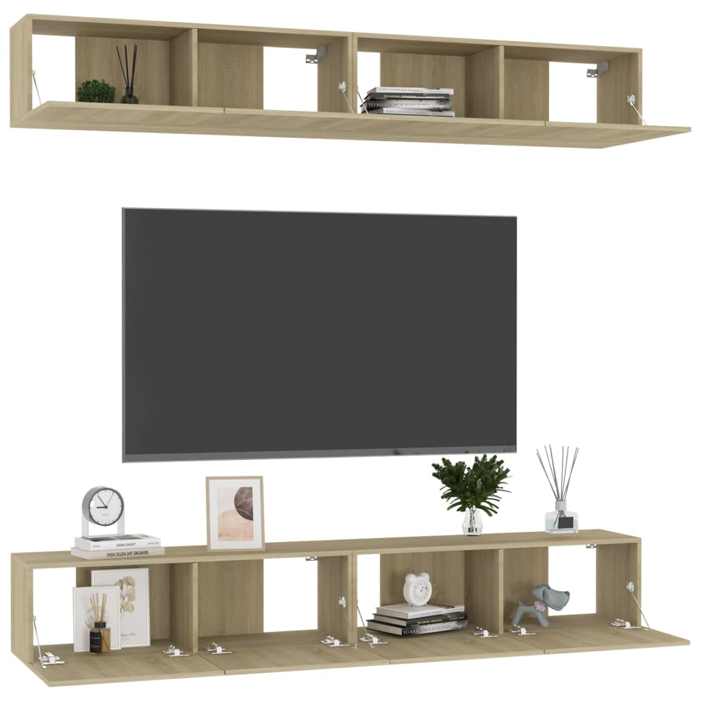 4 db sonoma-tölgyszínű forgácslap tv-szekrény 100 x 30 x 30 cm 4 db sonoma-tölgyszínű forgácslap tv-szekrény 100 x 30 x 30 cm