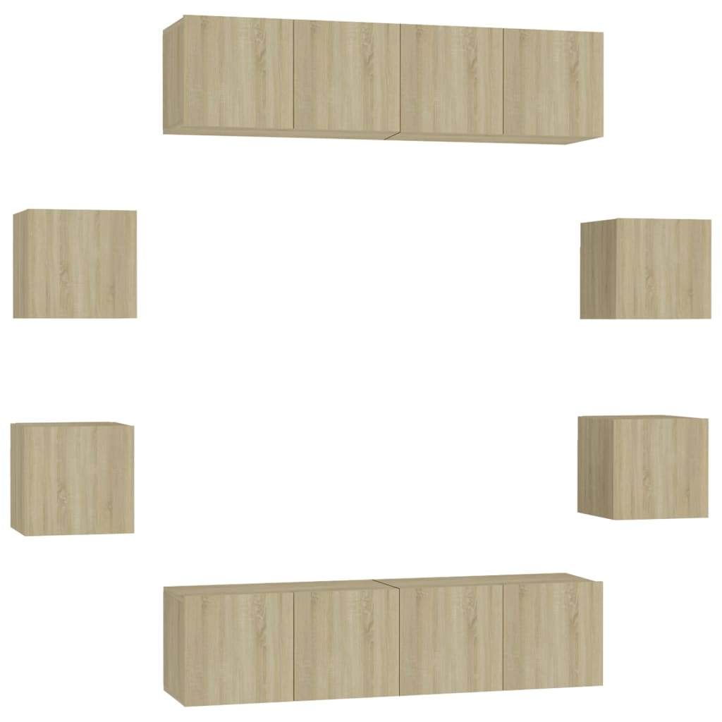 8 részes sonoma-tölgyszínű forgácslap tv-szekrényszett