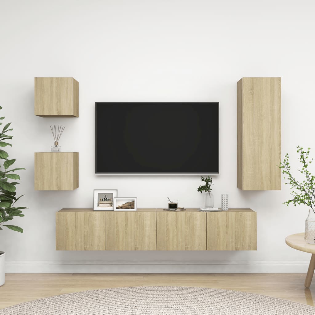 5 részes sonoma-tölgyszínű forgácslap tv-szekrényszett 5 részes sonoma-tölgyszínű forgácslap tv-szekrényszett