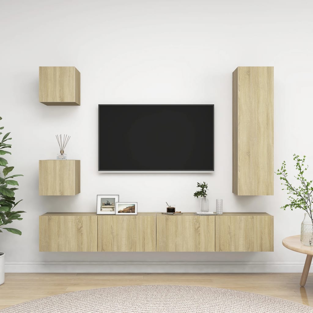 5 részes sonoma-tölgyszínű forgácslap tv-szekrényszett 5 részes sonoma-tölgyszínű forgácslap tv-szekrényszett