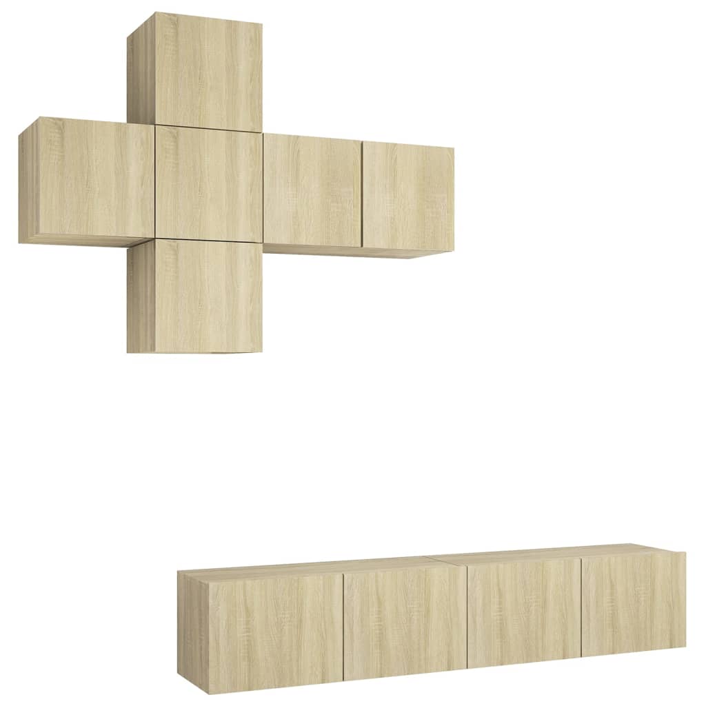 7 részes sonoma-tölgyszínű forgácslap tv-szekrényszett