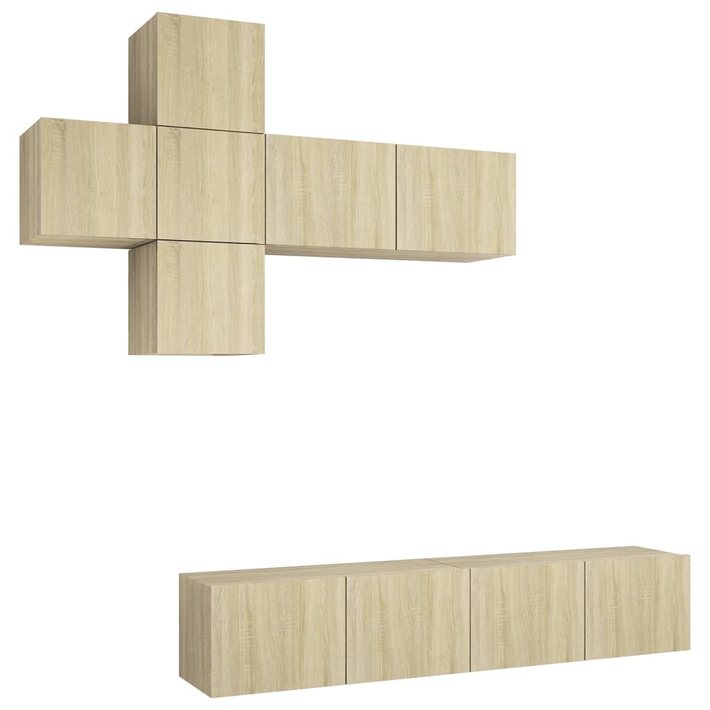 7 részes sonoma-tölgyszínű forgácslap tv-szekrényszett