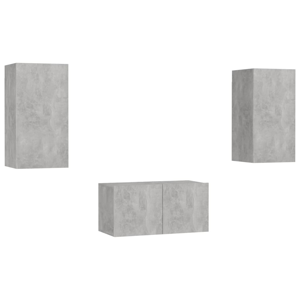3 részes betonszürke forgácslap tv-szekrényszett 3 részes betonszürke forgácslap tv-szekrényszett