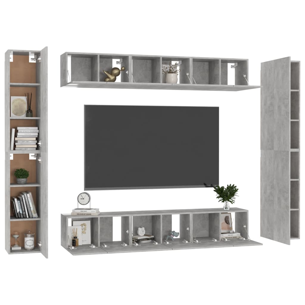 10 részes betonszürke forgácslap tv-szekrényszett 10 részes betonszürke forgácslap tv-szekrényszett
