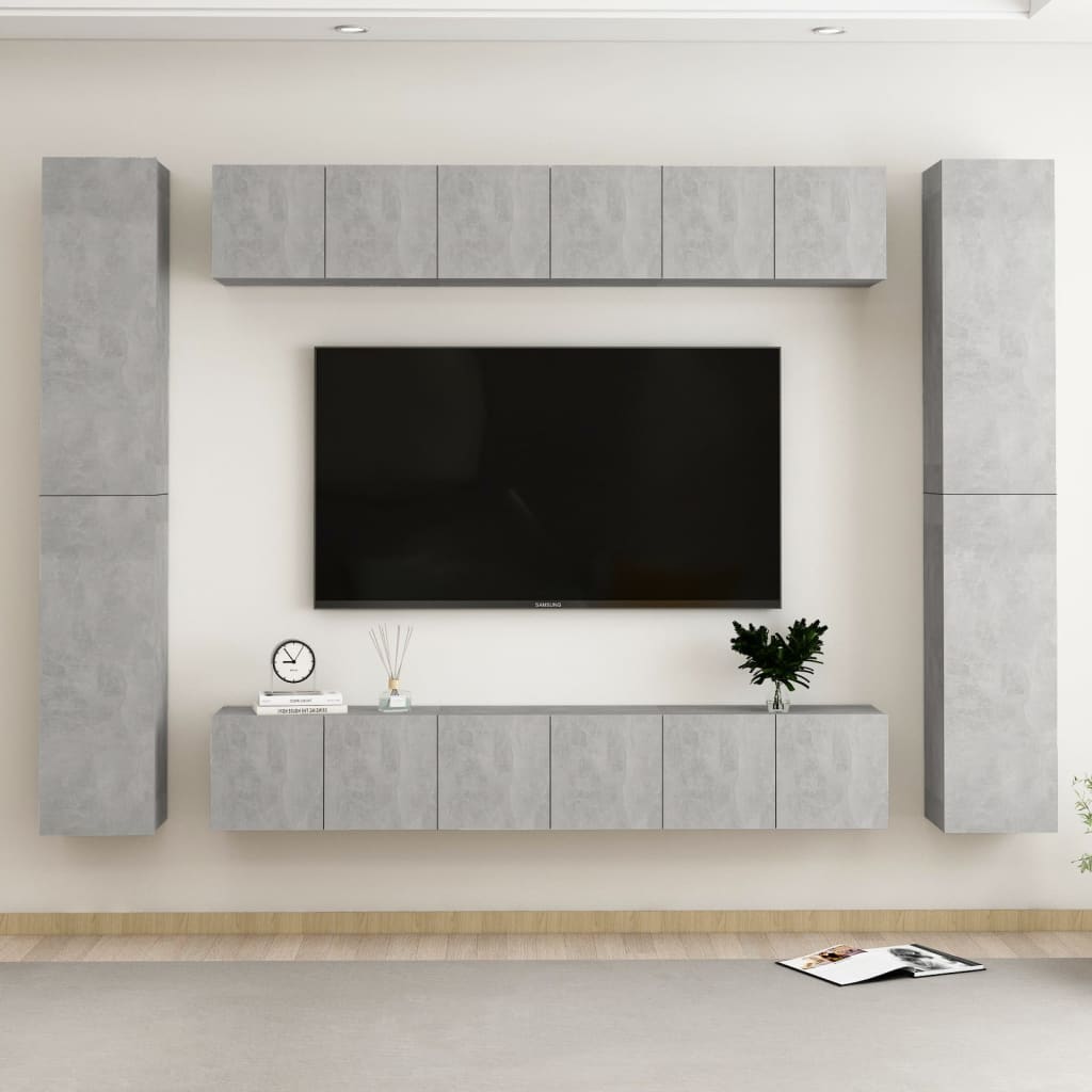 10 részes betonszürke forgácslap tv-szekrényszett 10 részes betonszürke forgácslap tv-szekrényszett