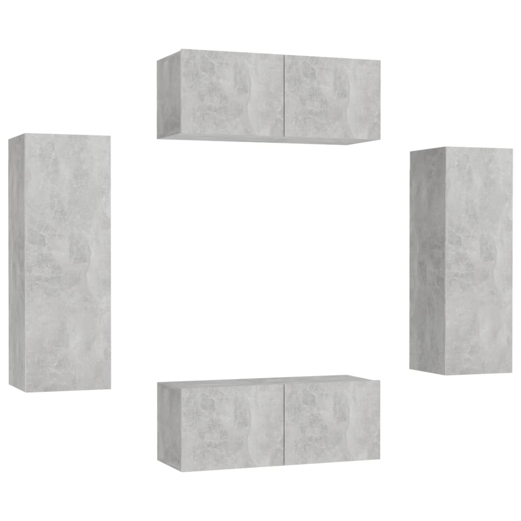 4 részes betonszürke forgácslap tv-szekrényszett 4 részes betonszürke forgácslap tv-szekrényszett