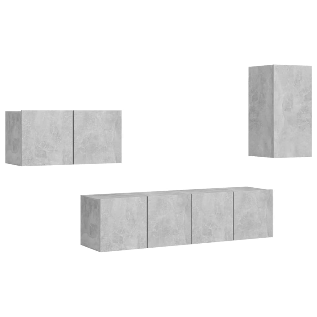 4 részes betonszürke forgácslap tv-szekrényszett 4 részes betonszürke forgácslap tv-szekrényszett