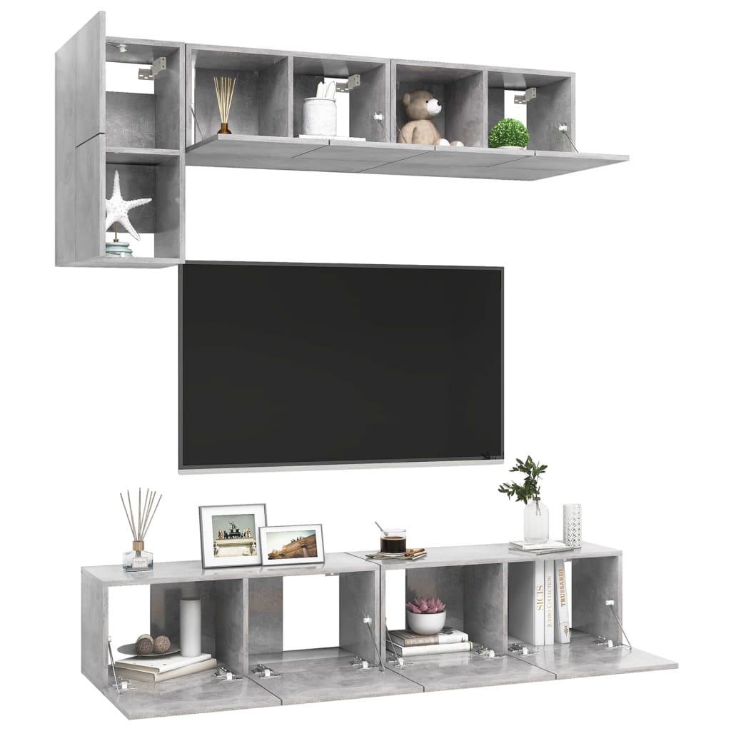 5 részes betonszürke forgácslap tv-szekrényszett