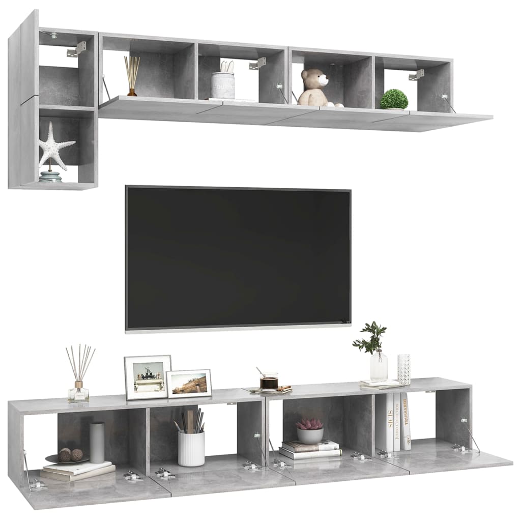 5 részes betonszürke forgácslap tv-szekrényszett 5 részes betonszürke forgácslap tv-szekrényszett