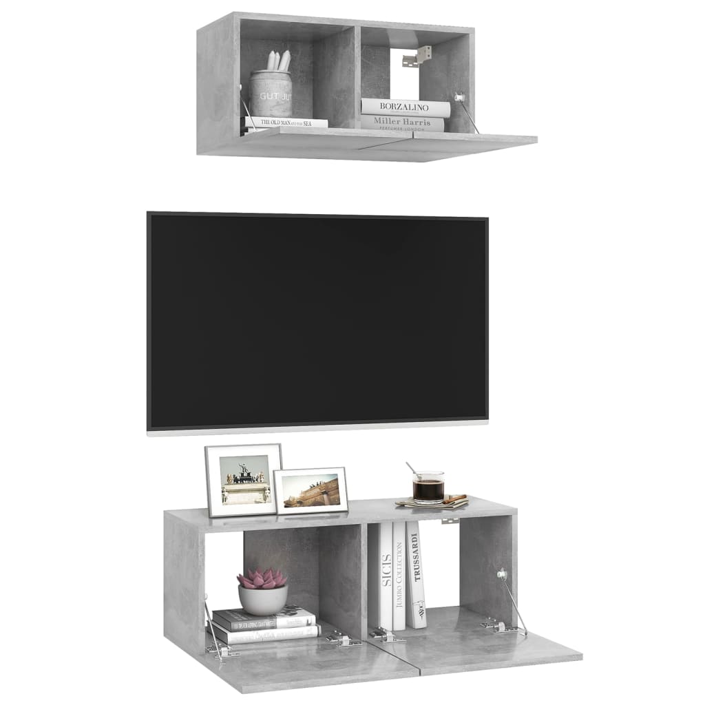 2 részes betonszürke forgácslap tv-szekrényszett 2 részes betonszürke forgácslap tv-szekrényszett