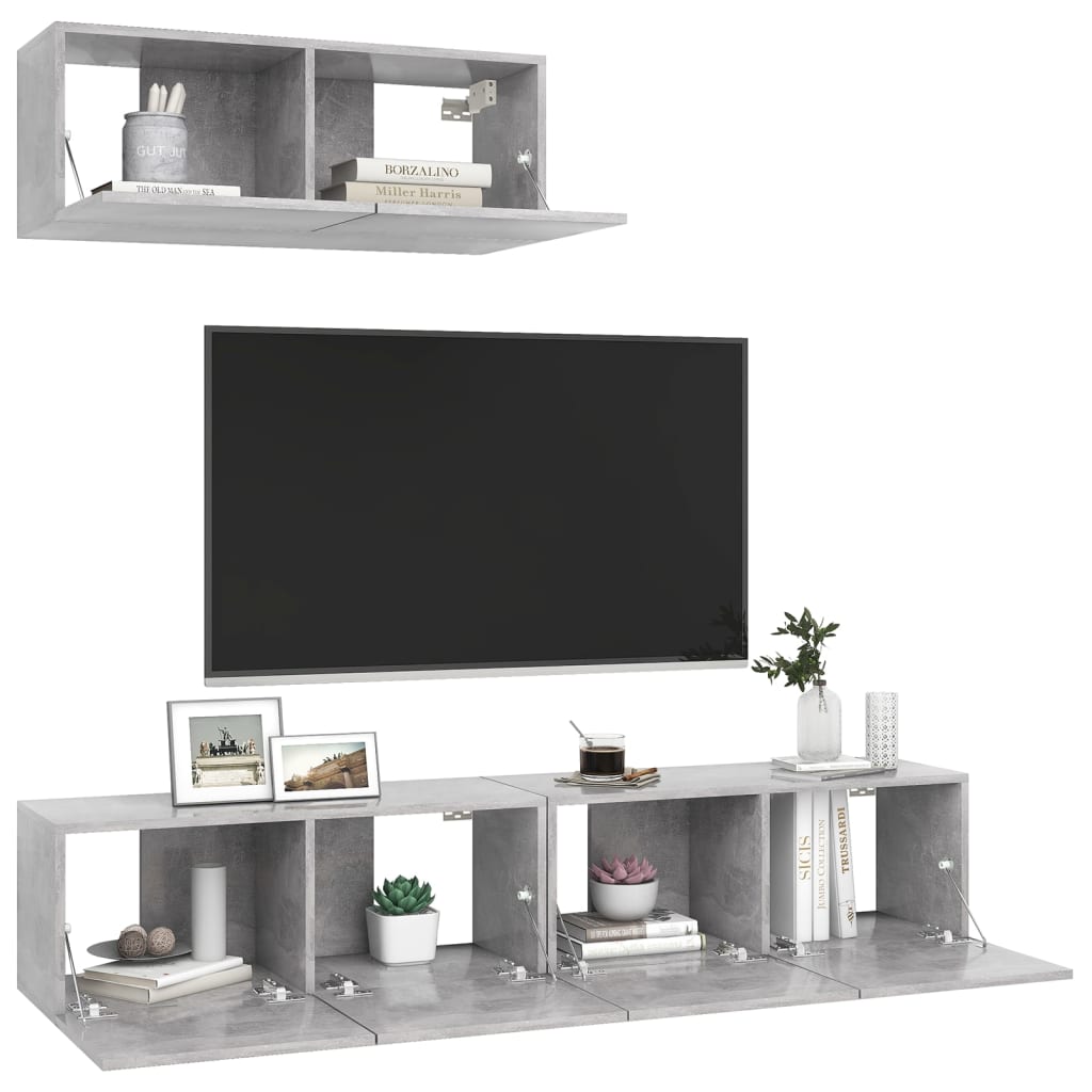 3 db betonszürke forgácslap tv-szekrény 3 db betonszürke forgácslap tv-szekrény