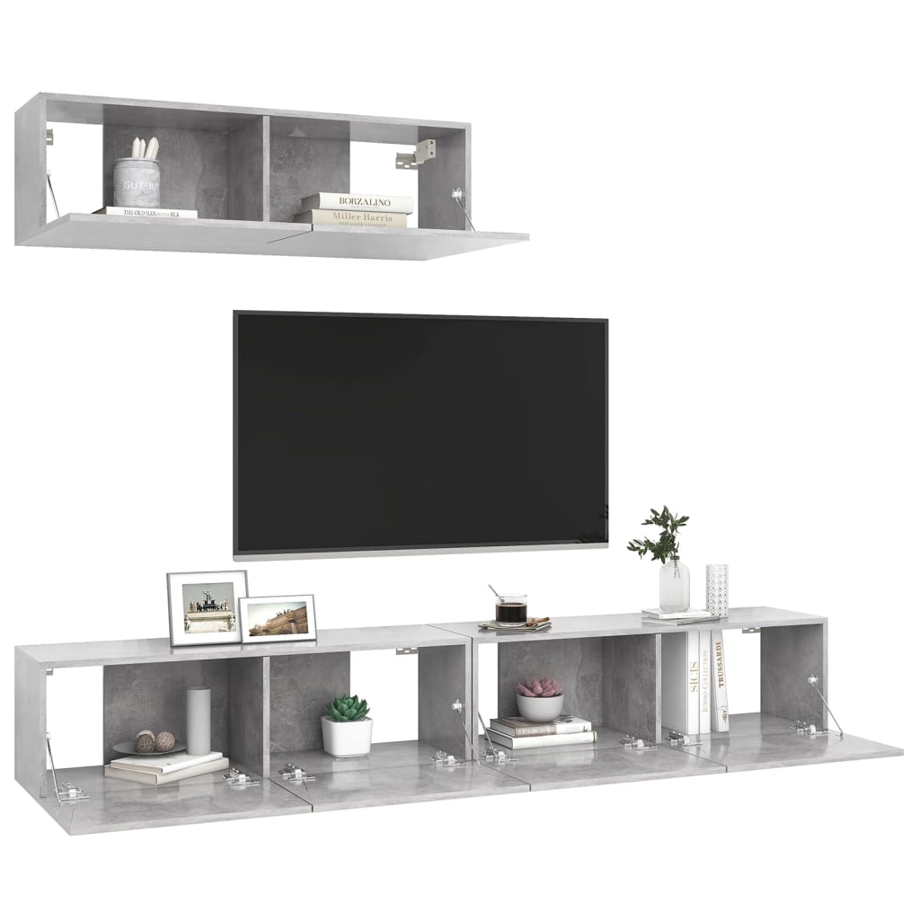 3 db betonszürke forgácslap tv-szekrény 3 db betonszürke forgácslap tv-szekrény