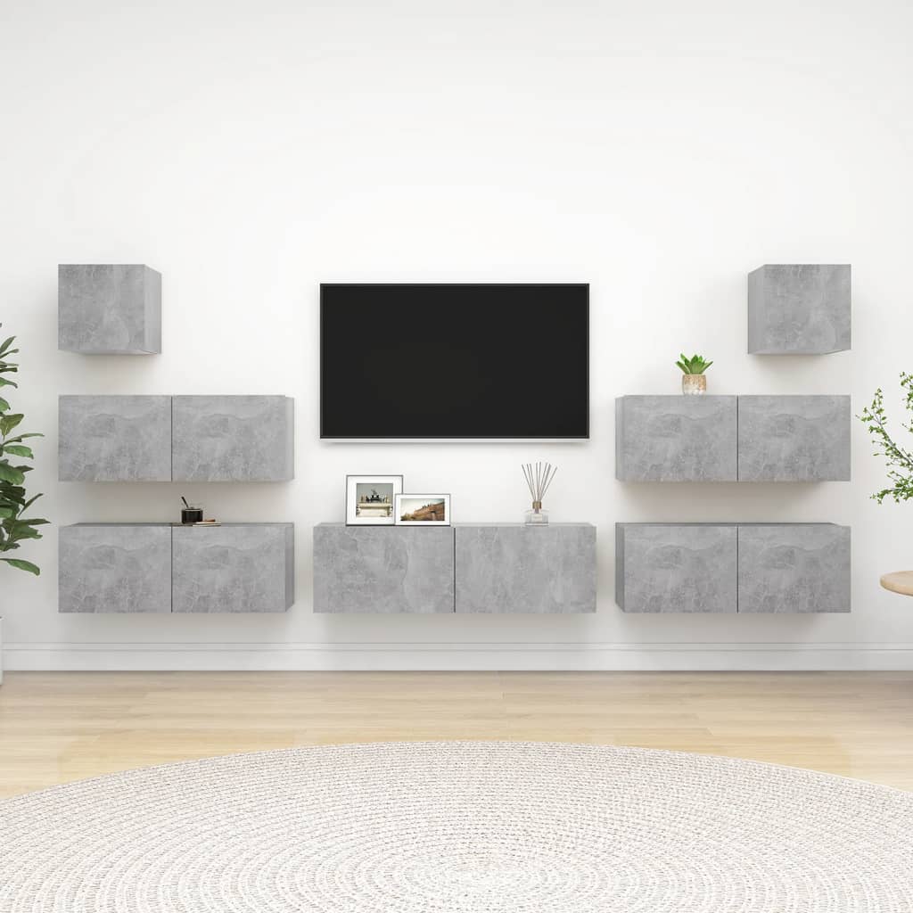 7 részes betonszürke forgácslap tv-szekrényszett 7 részes betonszürke forgácslap tv-szekrényszett
