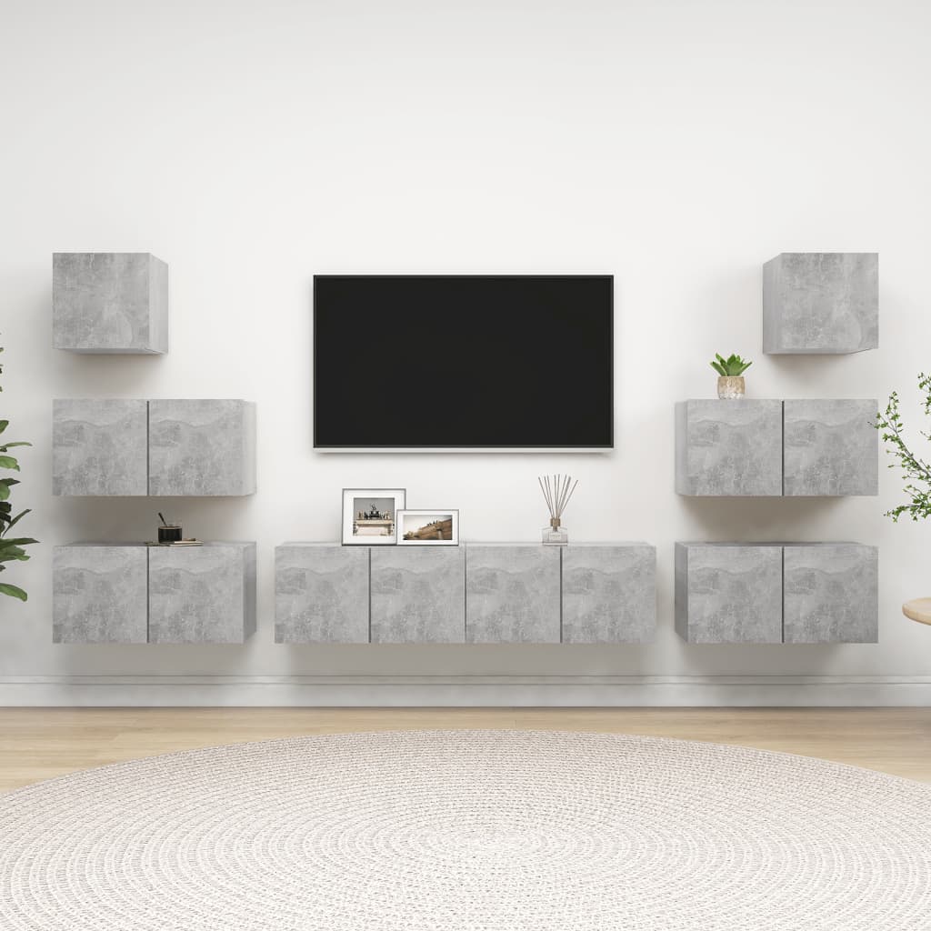 8 részes betonszürke forgácslap tv-szekrényszett 8 részes betonszürke forgácslap tv-szekrényszett