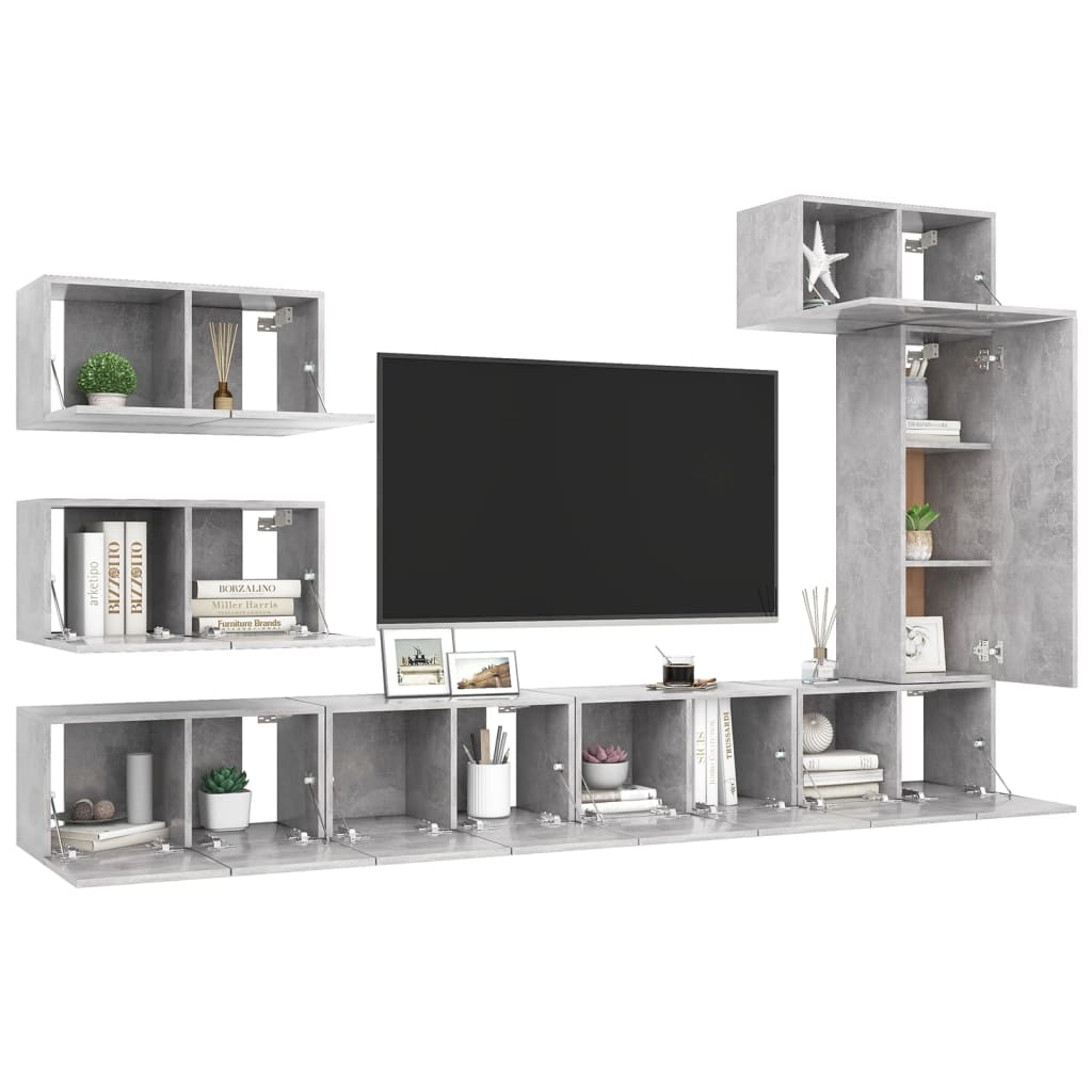 8 részes betonszürke forgácslap tv-szekrényszett 8 részes betonszürke forgácslap tv-szekrényszett