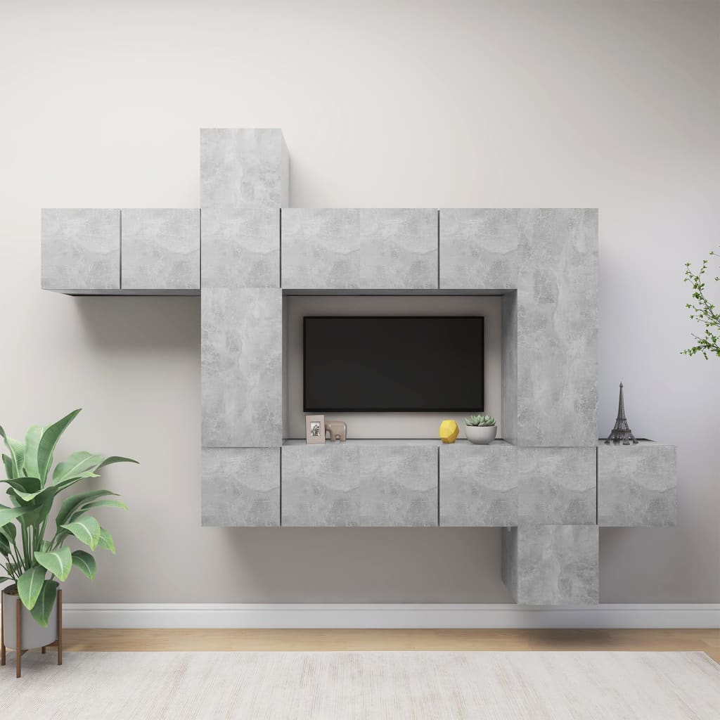 10 részes betonszürke forgácslap tv-szekrényszett 10 részes betonszürke forgácslap tv-szekrényszett