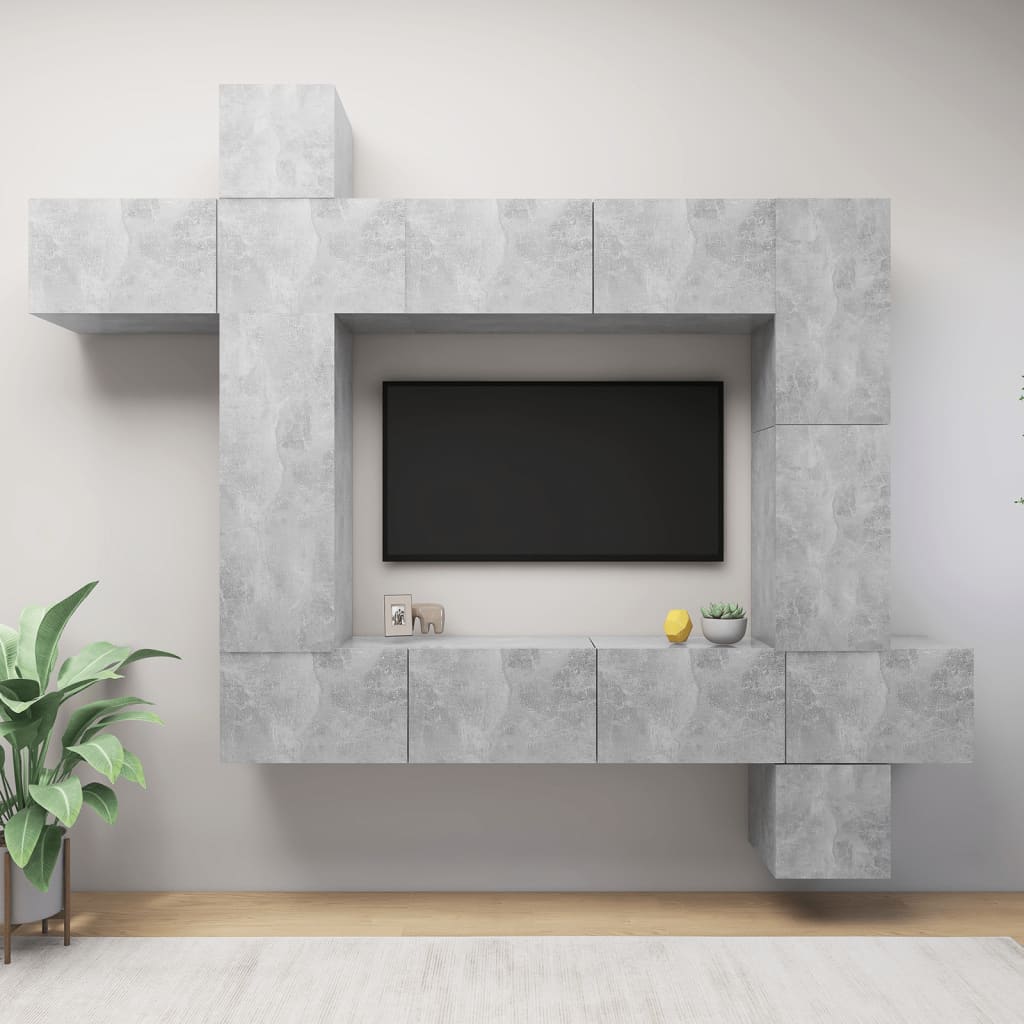 9 részes betonszürke forgácslap tv-szekrényszett 9 részes betonszürke forgácslap tv-szekrényszett