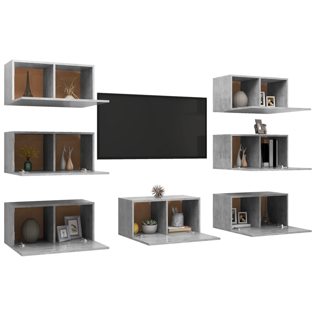 7 db betonszürke forgácslap tv-szekrény 30,5 x 30 x 60 cm