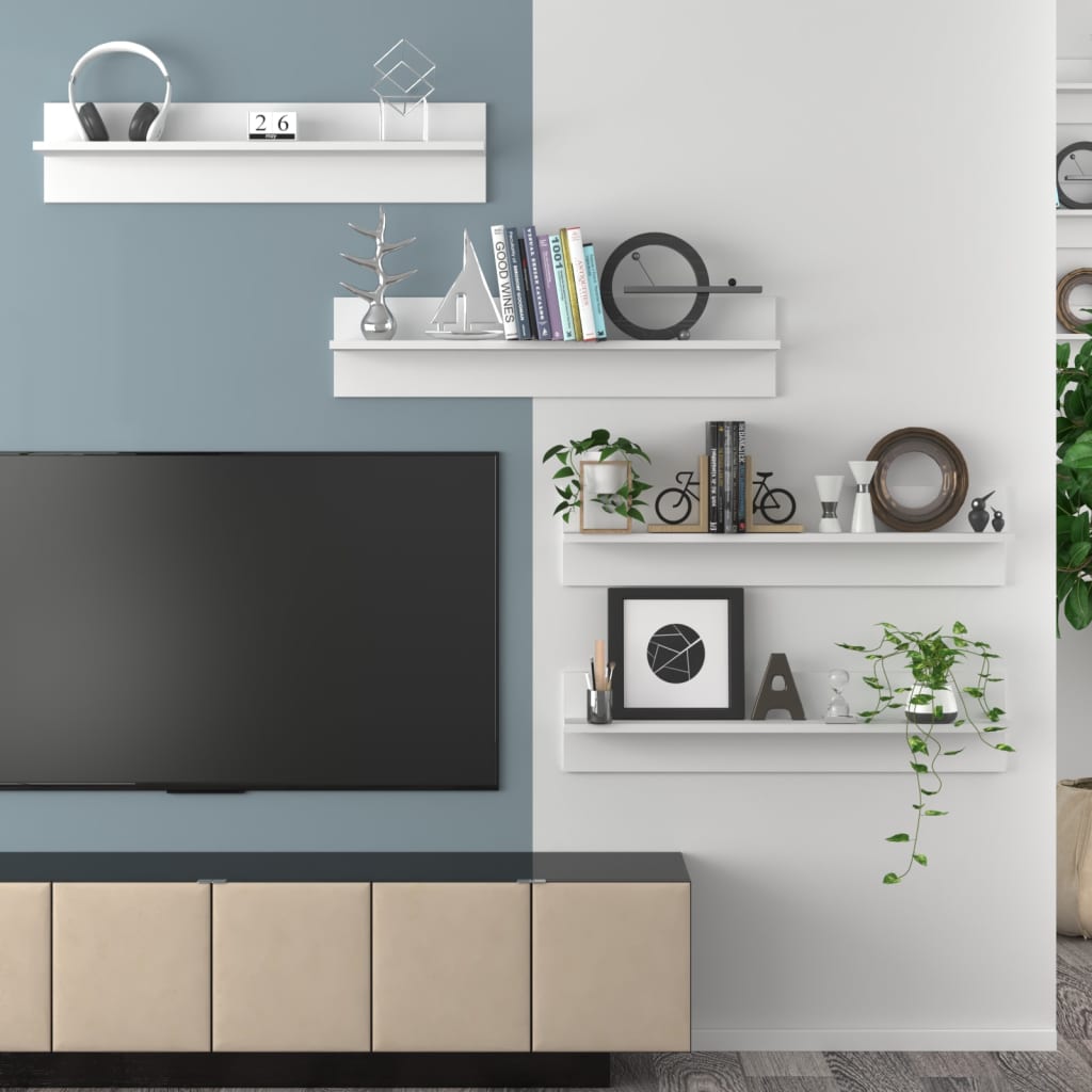 4 db fehér forgácslap fali polc 80 x 11,5 x 18 cm