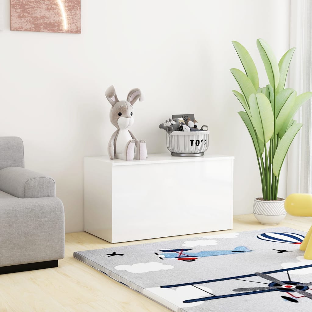 Magasfényű fehér forgácslap tárolóláda 84 x 42 x 46 cm Magasfényű fehér forgácslap tárolóláda 84 x 42 x 46 cm