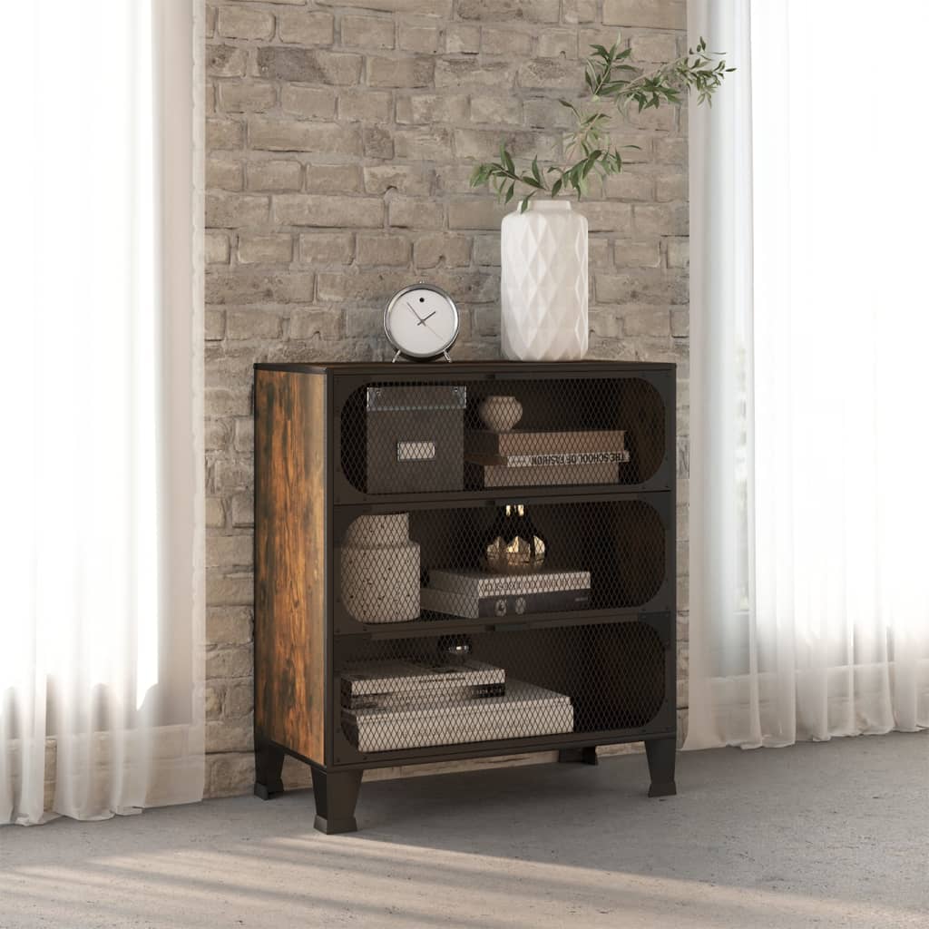 Rusztikus barna fém és mdf tárolószekrény 72 x 36 x 82 cm