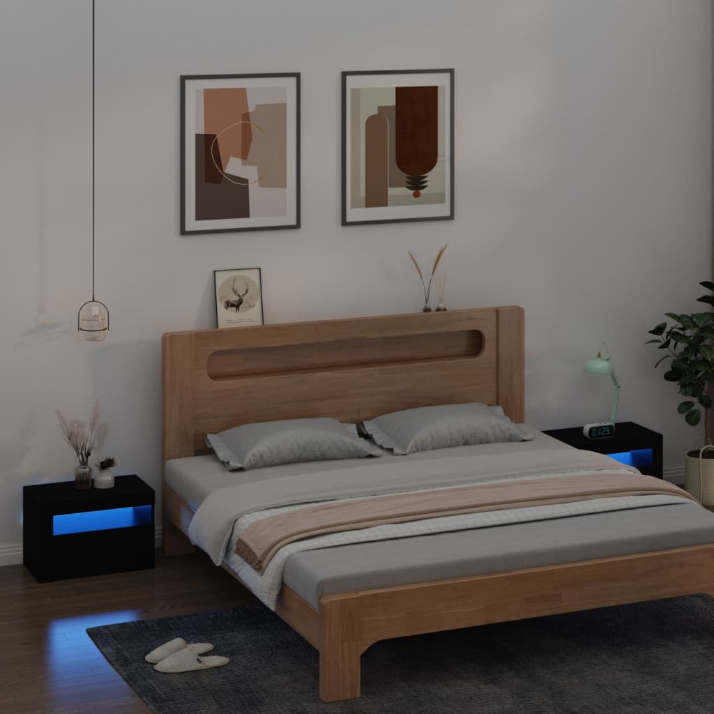 2 db fekete éjjeliszekrény led-ekkel 60 x 35 x 40 cm
