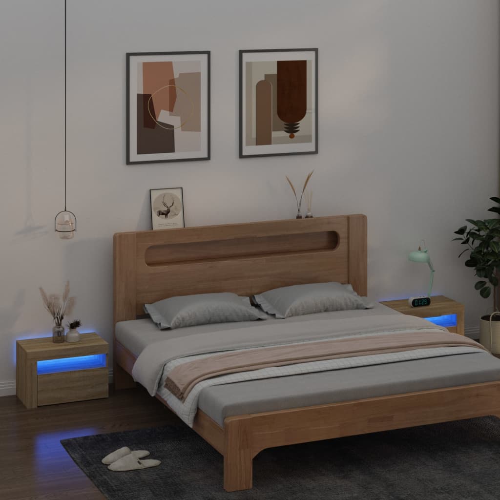 2 db sonoma tölgy színű éjjeliszekrény led-ekkel 60x35x40 cm