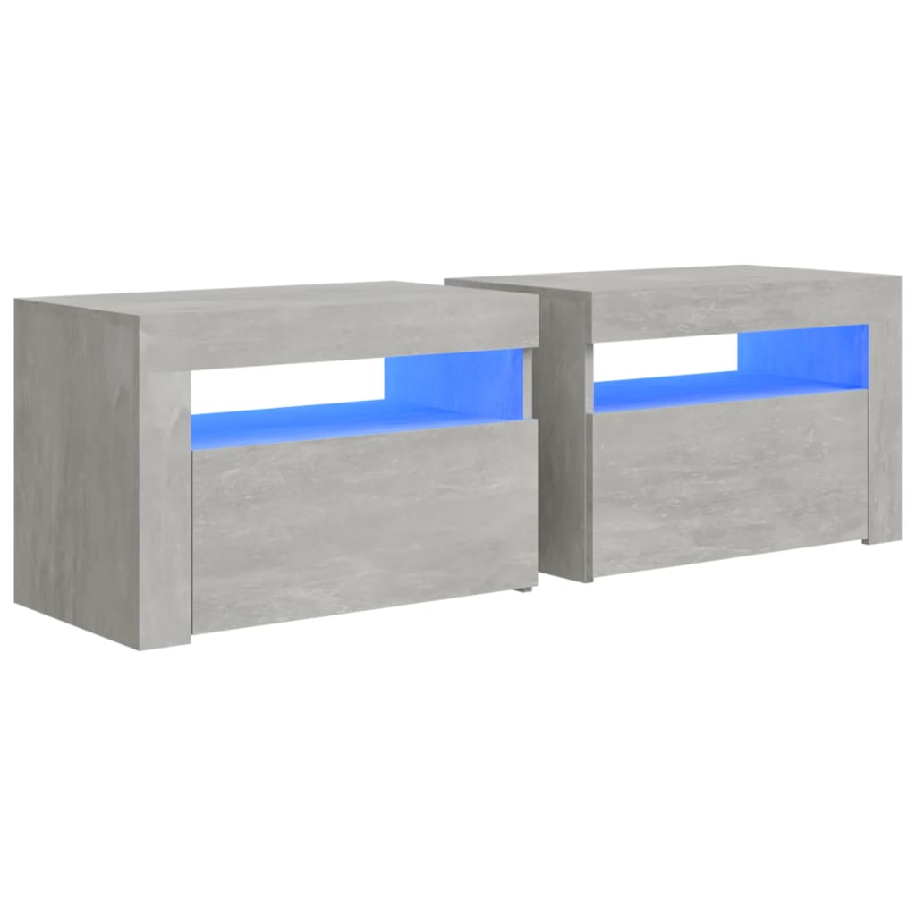 2 db betonszürke éjjeliszekrény led-del 60 x 35 x 40 cm