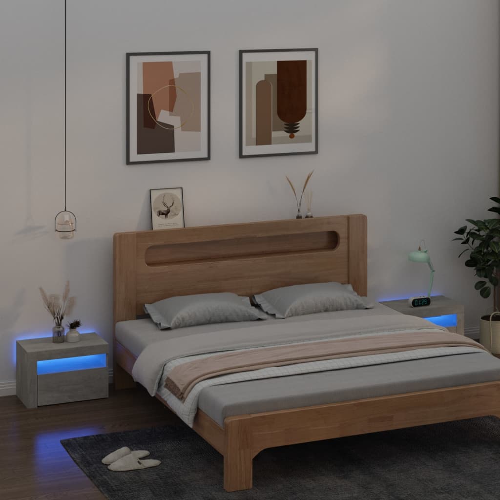 2 db betonszürke éjjeliszekrény led-ekkel 60 x 35 x 40 cm
