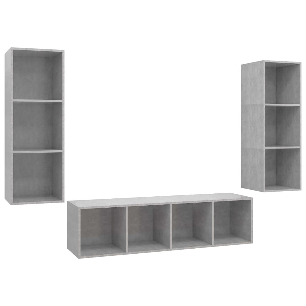 3 részes betonszürke forgácslap tv-szekrény szett