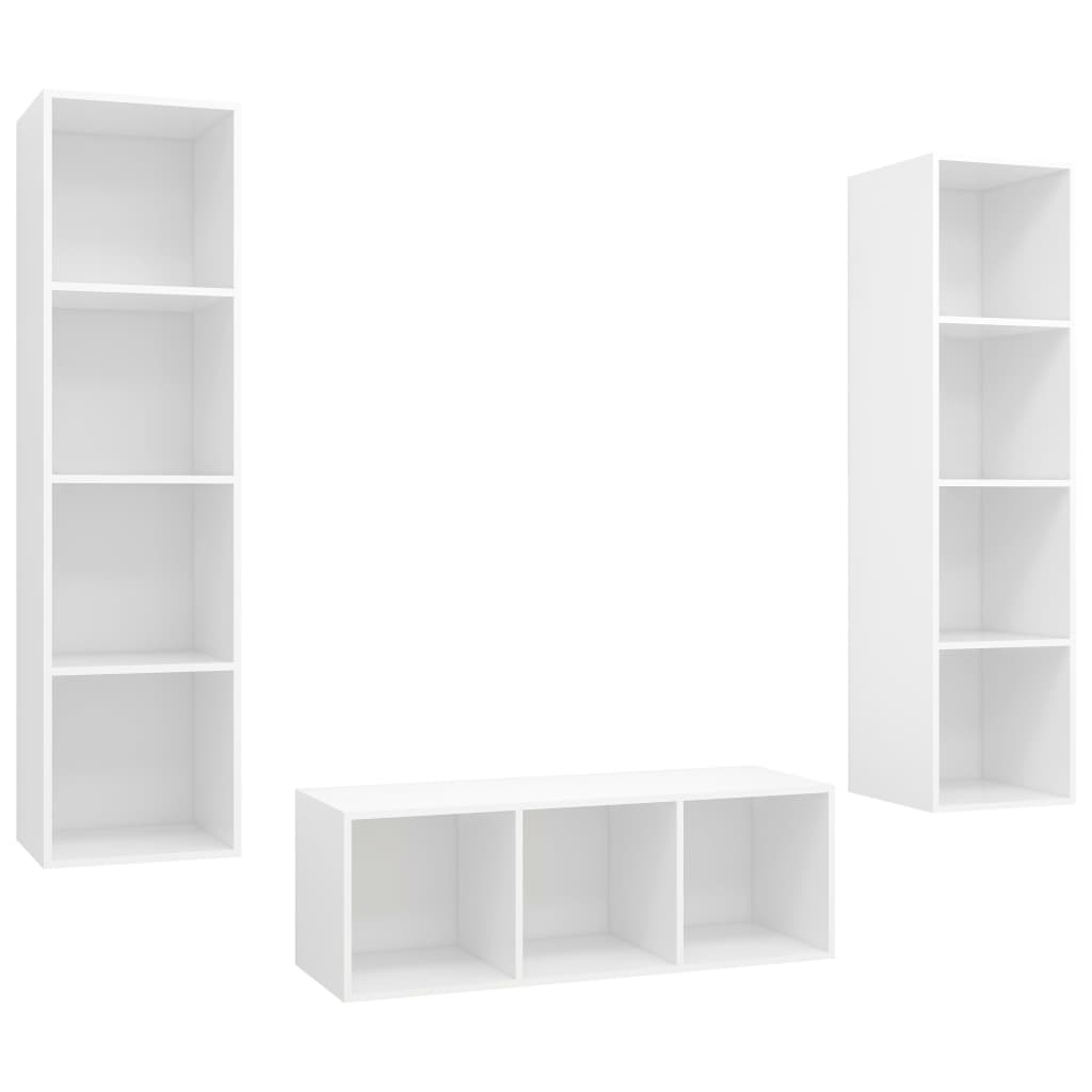 3 részes fehér forgácslap tv-szekrény szett