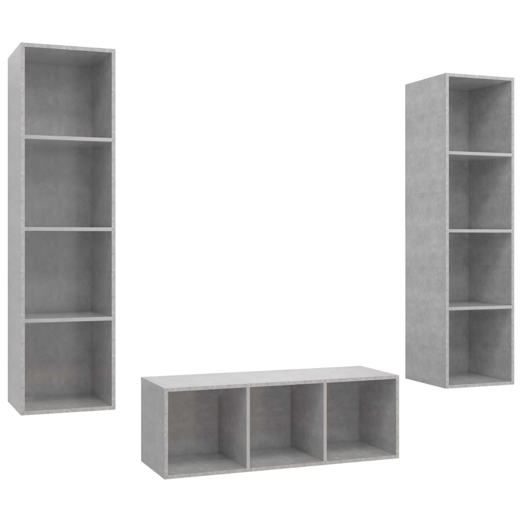 3 részes betonszürke forgácslap tv-szekrény szett