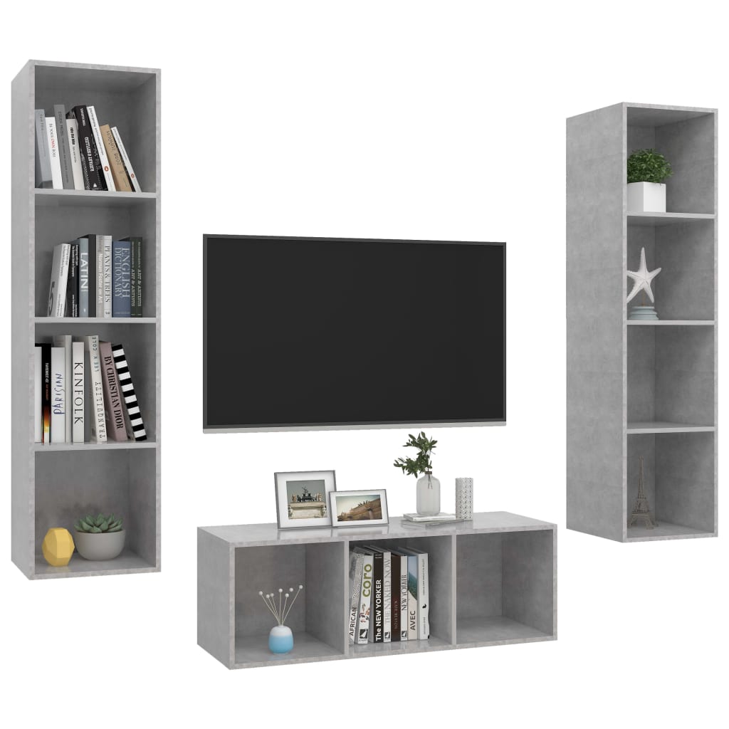 3 részes betonszürke forgácslap tv-szekrény szett