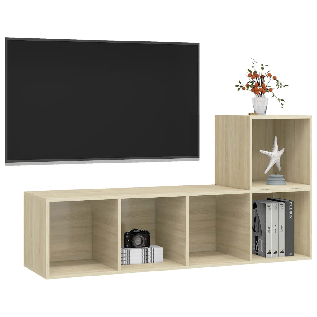 2 részes tölgyszínű forgácslap tv-szekrény szett
