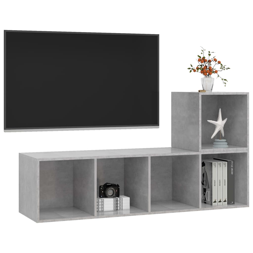 2 részes betonszürke forgácslap tv-szekrény szett