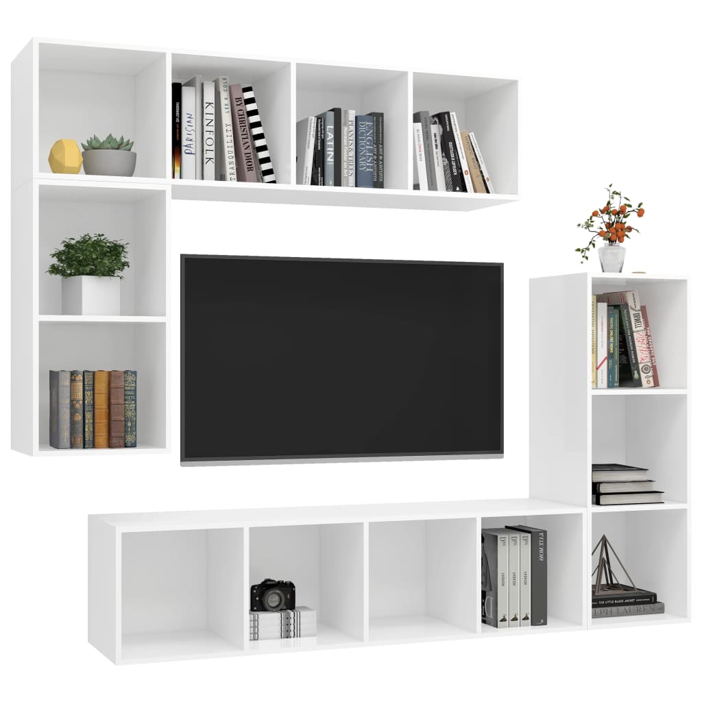 4 részes fehér forgácslap tv-szekrény szett 4 részes fehér forgácslap tv-szekrény szett
