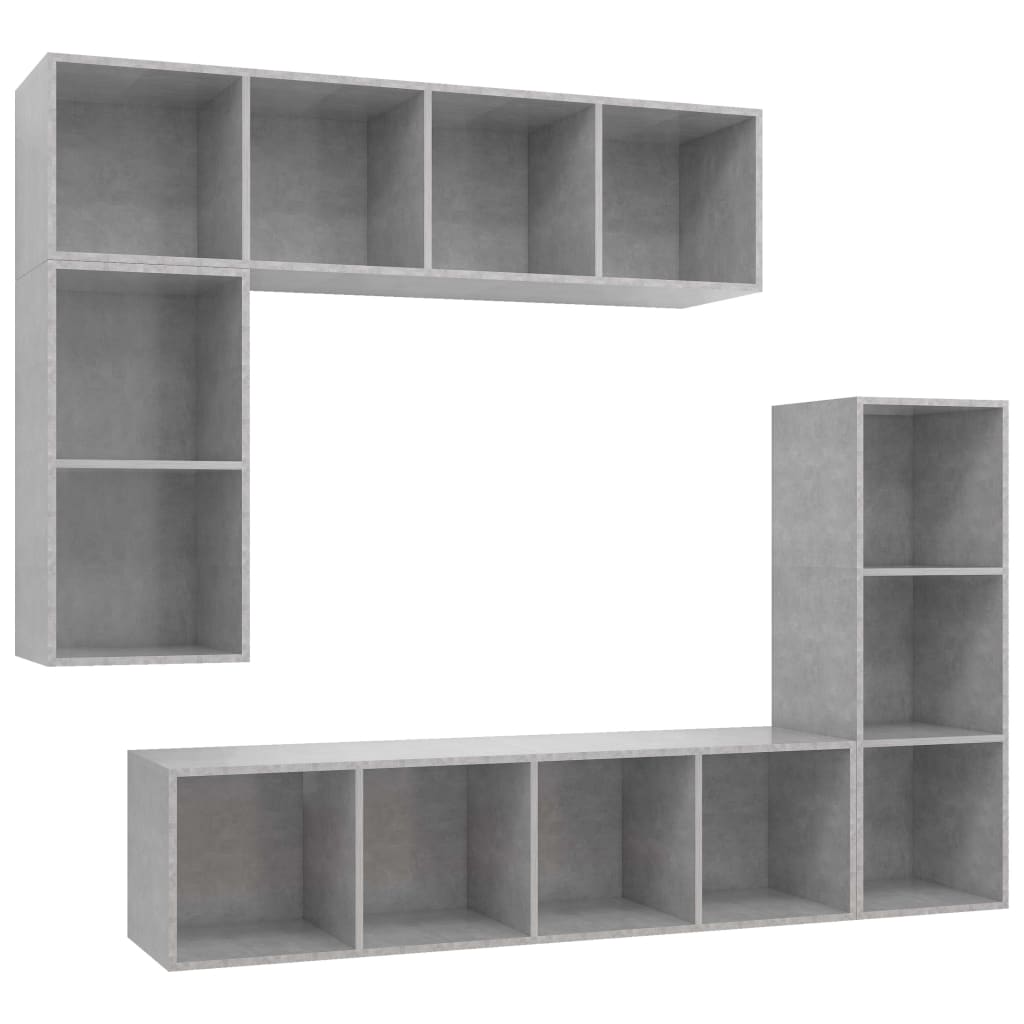 4 részes betonszürke forgácslap tv-szekrény szett
