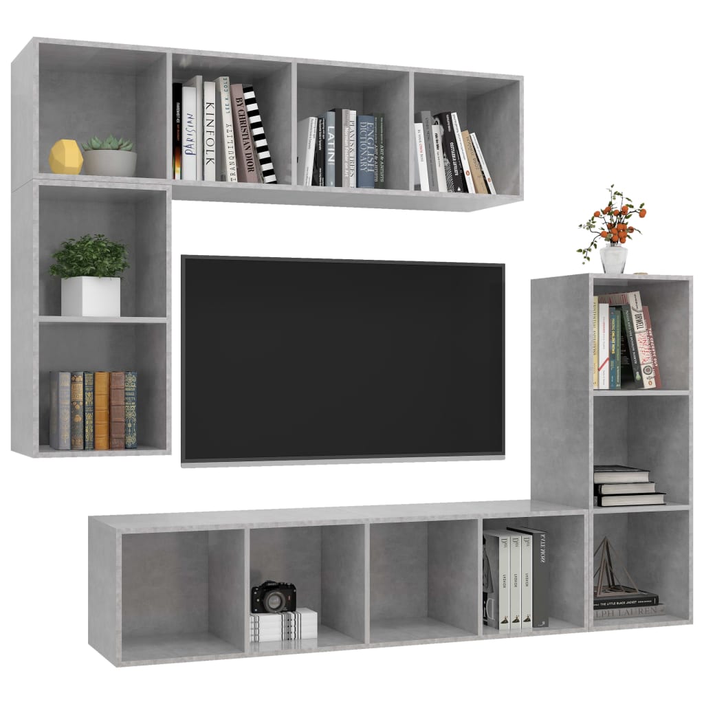 4 részes betonszürke forgácslap tv-szekrény szett