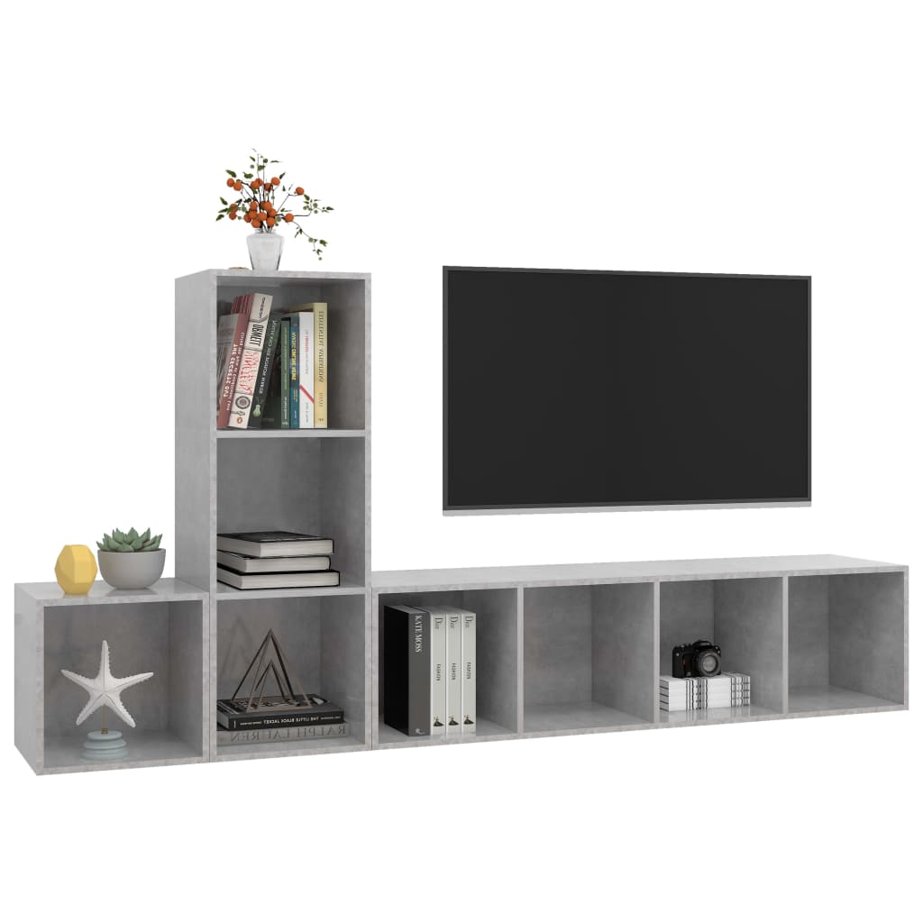 3 részes betonszürke forgácslap tv-szekrény szett