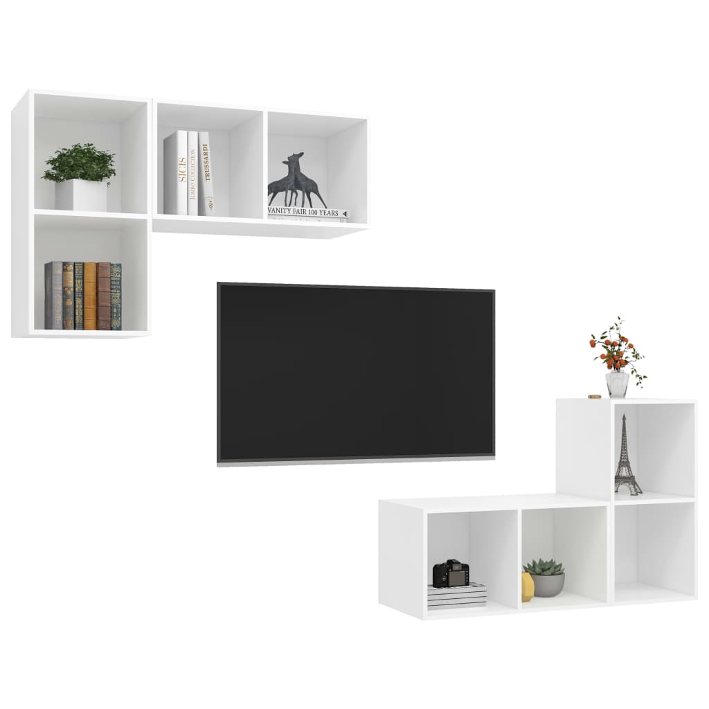 4 db fehér forgácslap falra szerelhető tv-szekrény 4 db fehér forgácslap falra szerelhető tv-szekrény