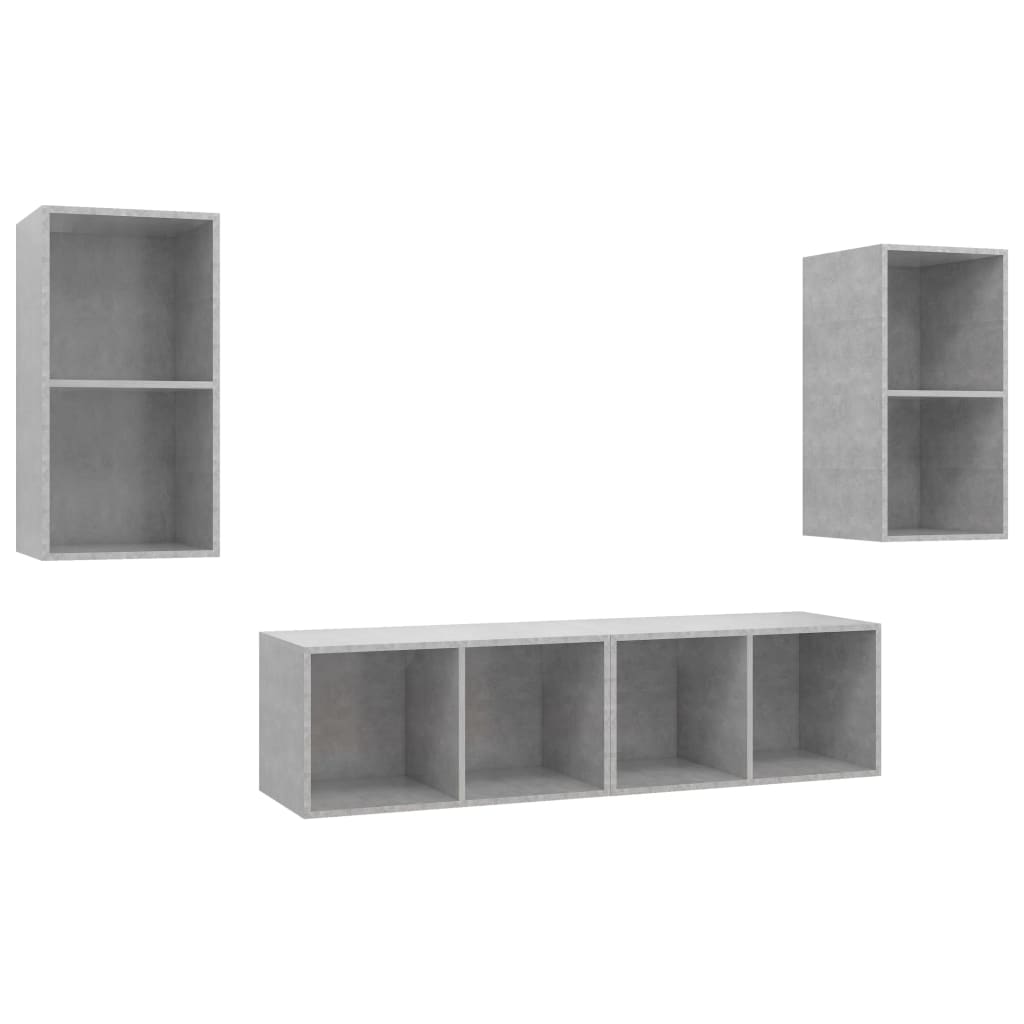 4 db betonszürke forgácslap falra szerelhető tv-szekrény