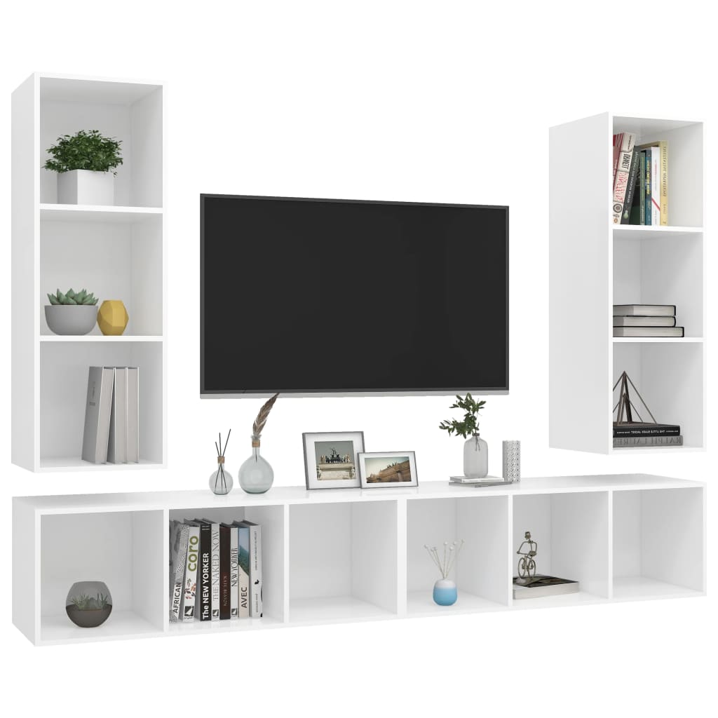 4 db fehér forgácslap falra szerelhető tv-szekrény 4 db fehér forgácslap falra szerelhető tv-szekrény