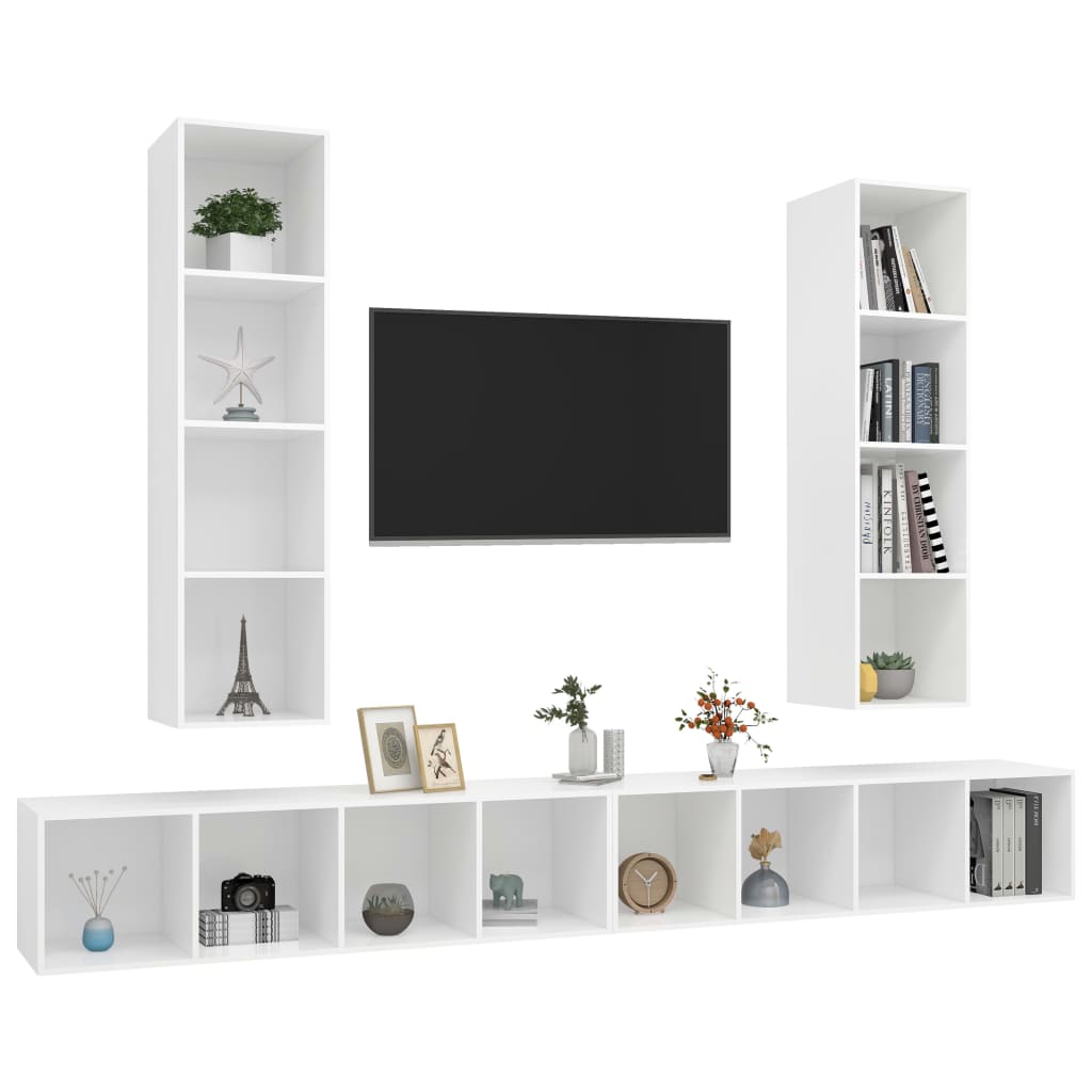 4 db fehér forgácslap falra szerelhető tv-szekrény 4 db fehér forgácslap falra szerelhető tv-szekrény