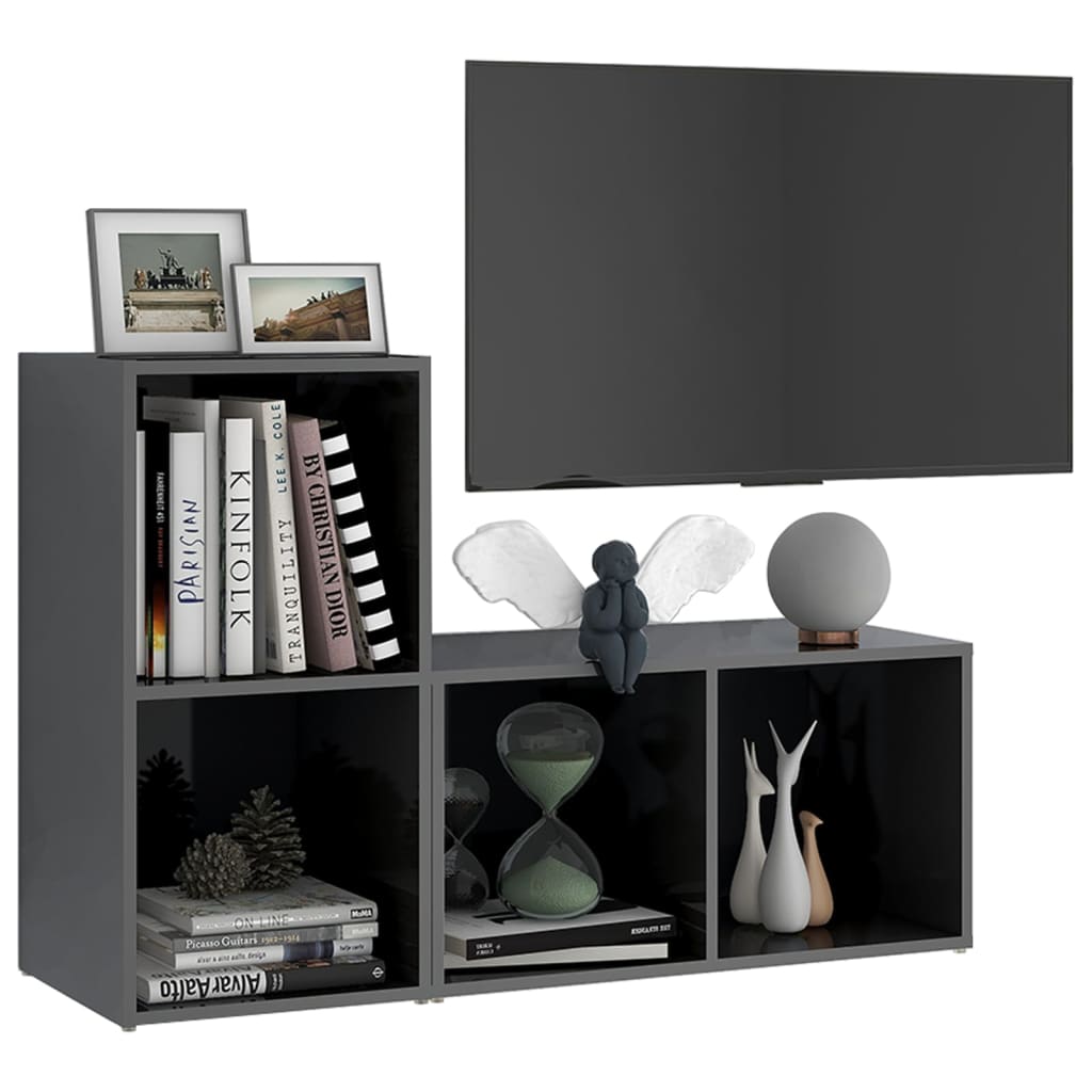 2 db magasfényű szürke forgácslap tv-szekrény 72 x 35 x 36,5 cm