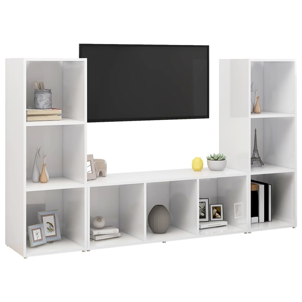 3 db fehér forgácslap tv-szekrény 107 x 35 x 37 cm