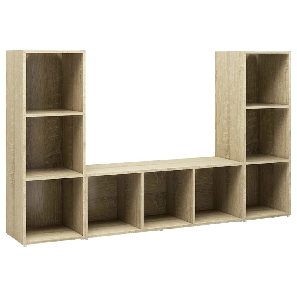 3 db sonoma-tölgyszínű forgácslap tv-szekrény 107 x 35 x 37 cm