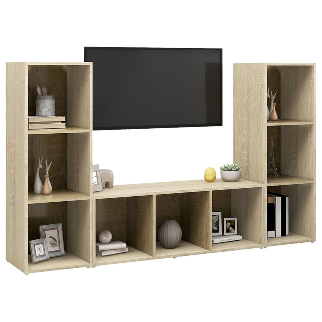 3 db sonoma-tölgyszínű forgácslap tv-szekrény 107 x 35 x 37 cm
